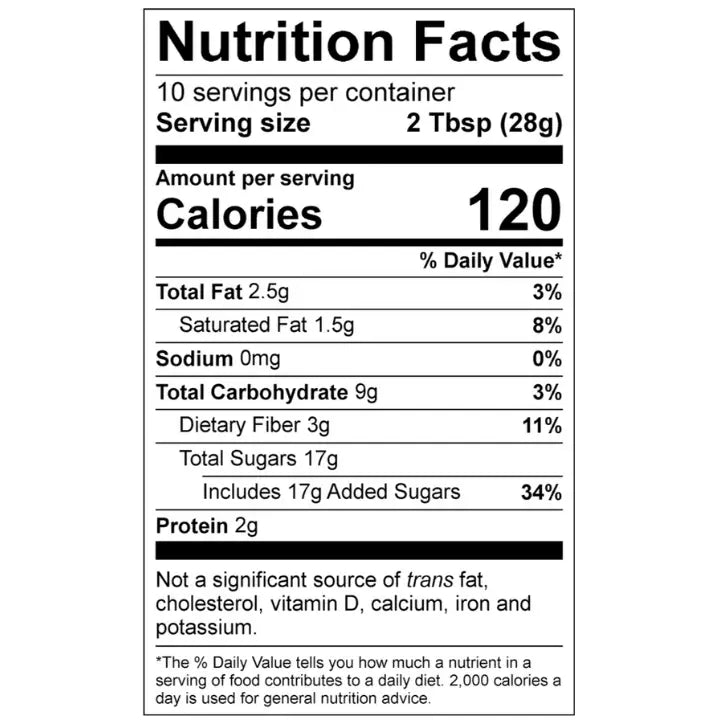 Zarcone Cocoa Classic Nutrition Label