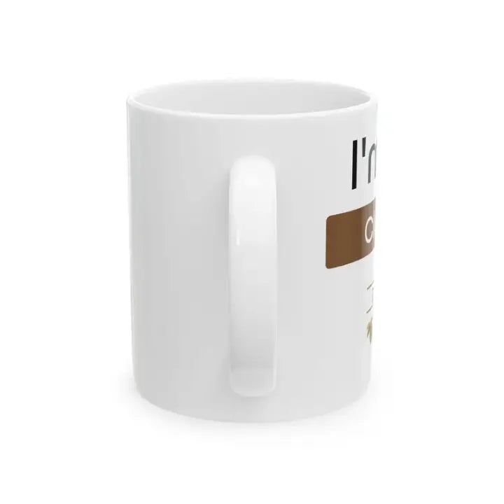 White mug with text on a white background
