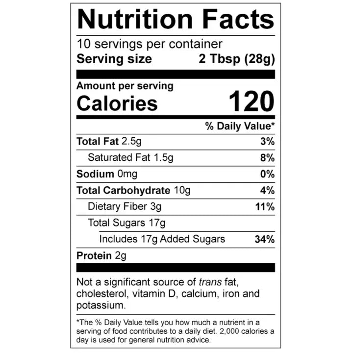 Zarcone Cocoa Flavor Nutrition Label