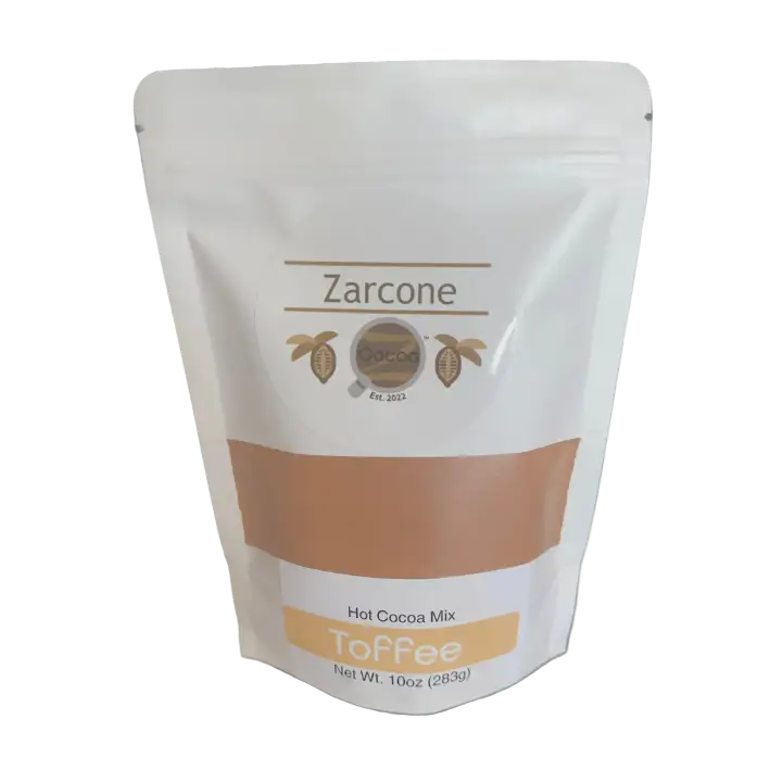 Zarcone Toffee Hot Cocoa Mix packaging on a white background