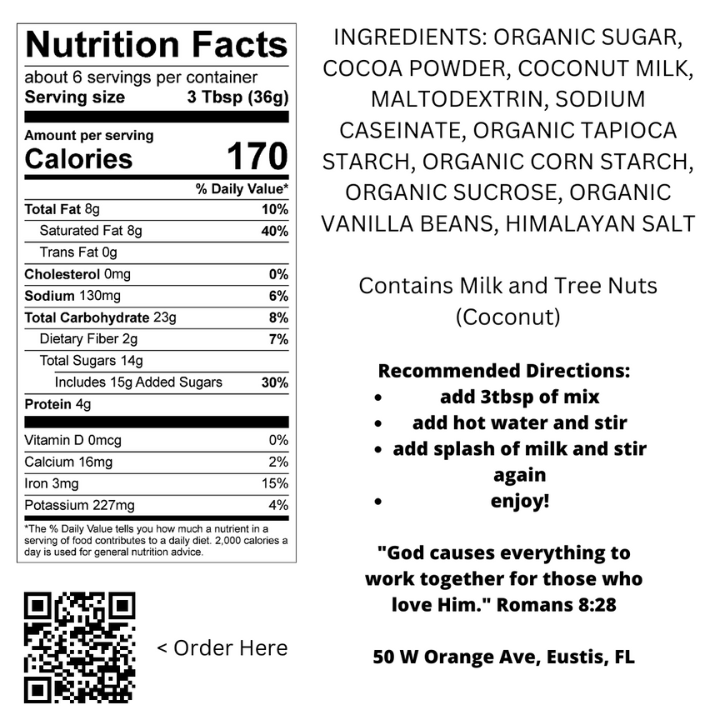 Zarcone Cocoa Classic Nutrition Label