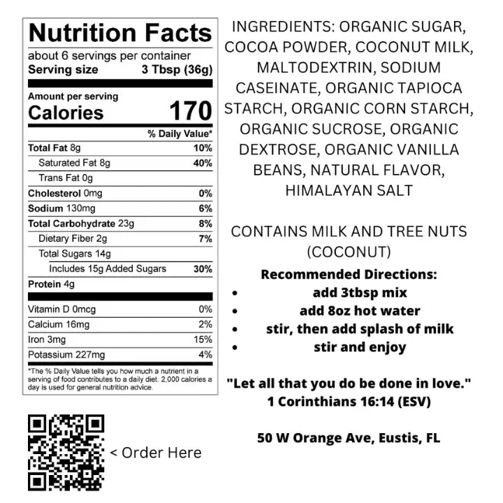 Zarcone Cocoa Flavor Nutrition Label